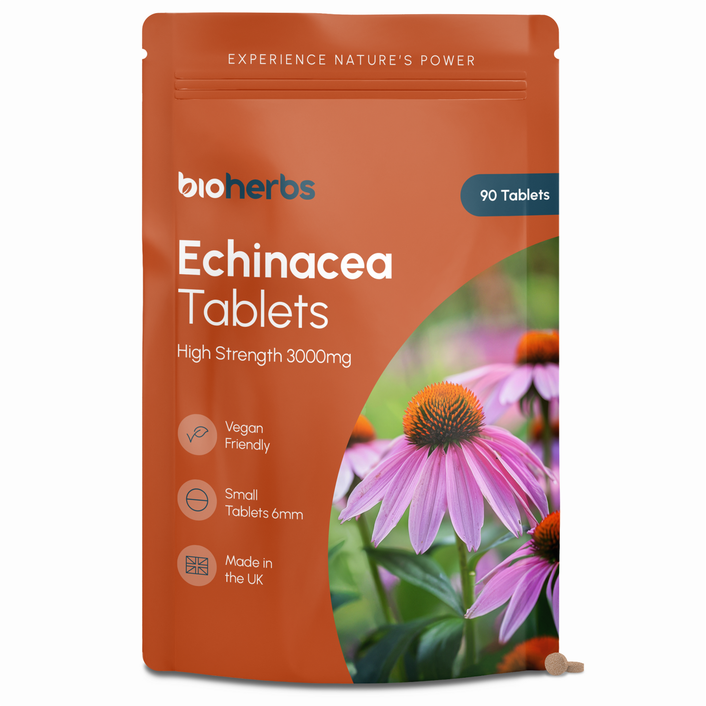 BioHerbs Echinacea Tablets High Strength 3000mg - 90 One-Per-Day Micro Tablets (3-Month Supply)