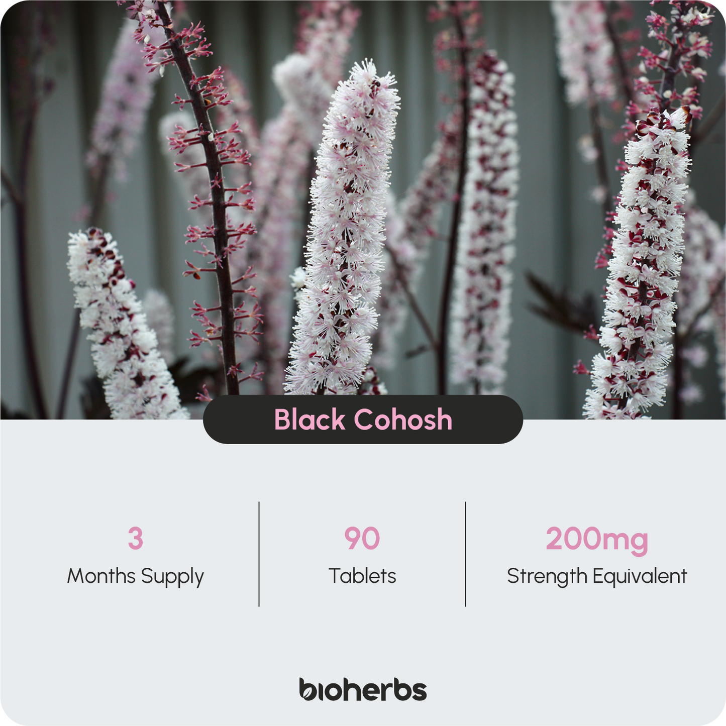 BioHerbs Black Cohosh Tablets - High Strength 200mg | 90 Micro Tablets, 3-Month Supply | Vegan