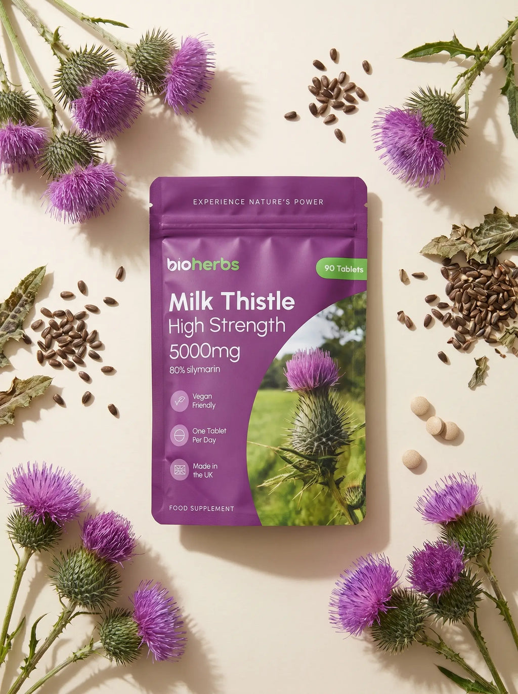 Milk Thistle High Strength 5000mg - 80% Silymarin (125mg Extract) | 90 One-Per-Day Milk Thistle Tablets (3-Month Supply)