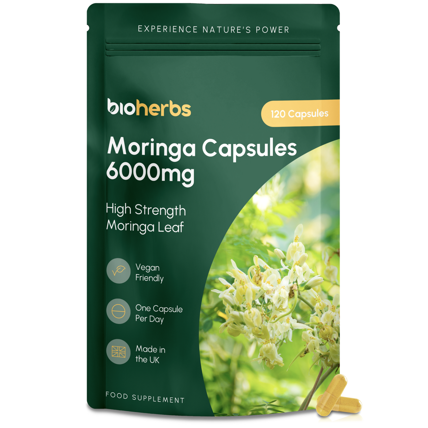 Moringa Capsules 6000mg – High Strength Moringa Leaf | 120 Vegan Capsules