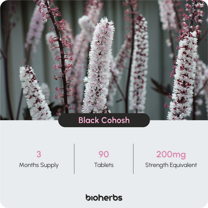 BioHerbs Black Cohosh Tablets - High Strength 200mg | 90 Micro Tablets, 3-Month Supply | Vegan