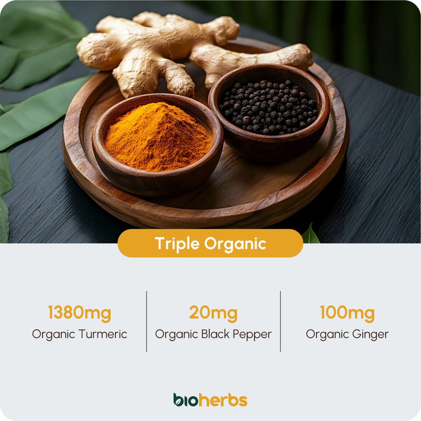 Organic Turmeric Capsules 1500mg with Black Pepper & Ginger | High Strength Turmeric Supplement by BioHerbs | 120 Capsules (2-Month Supply)