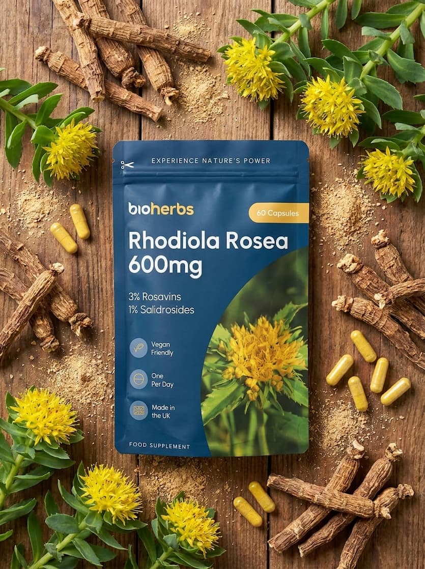 Rhodiola Rosea Capsules High Strength - 600mg 3% Rosavins 1% Salidroside by BioHerbs | 60 One-Per Day Capsules (2-Month Supply)