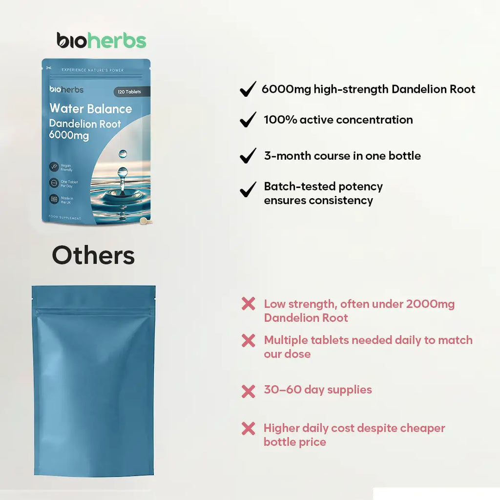 Water Balance Tablets - Dandelion Root 6000mg | 120 One-Per-Day Tablets (4-Month Supply)